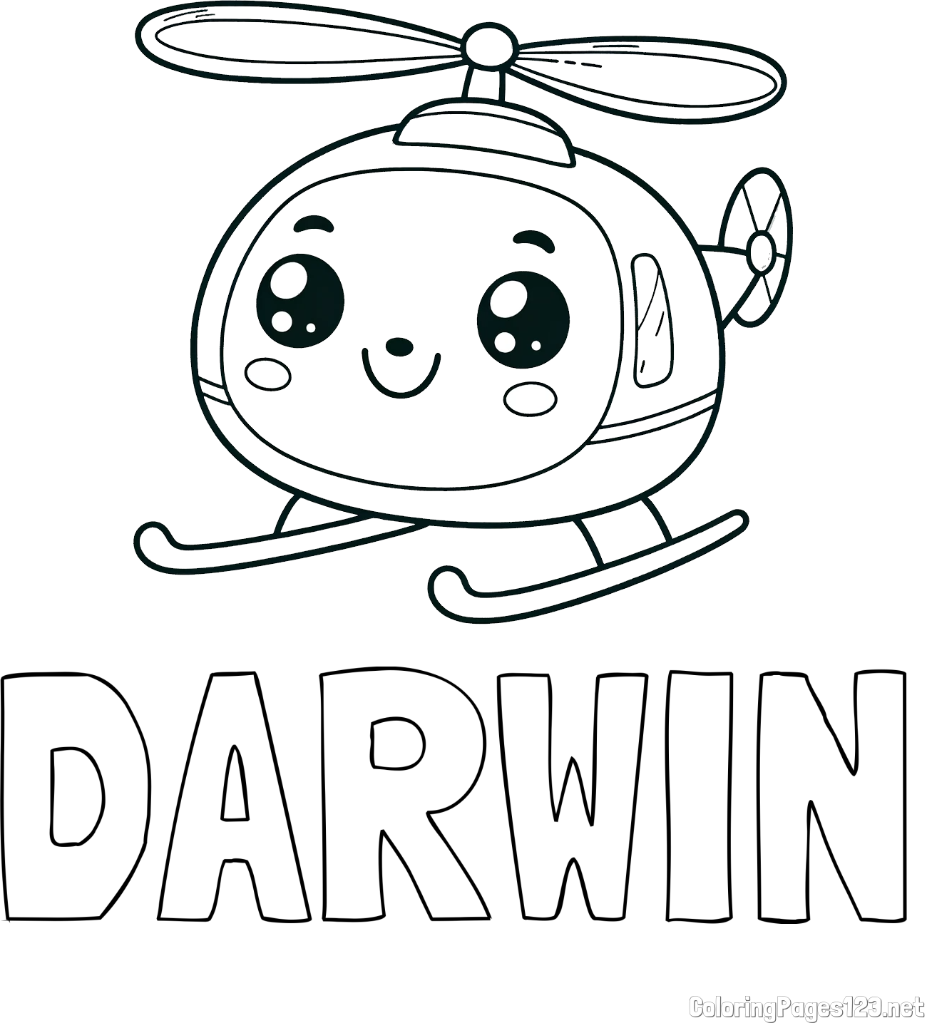 DARWIN Coloring Page and Coloring Page of a Smiling Helicopter