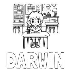 Online Created Coloring Page - DARWIN Coloring Page and Cute Student in Class Coloring Page