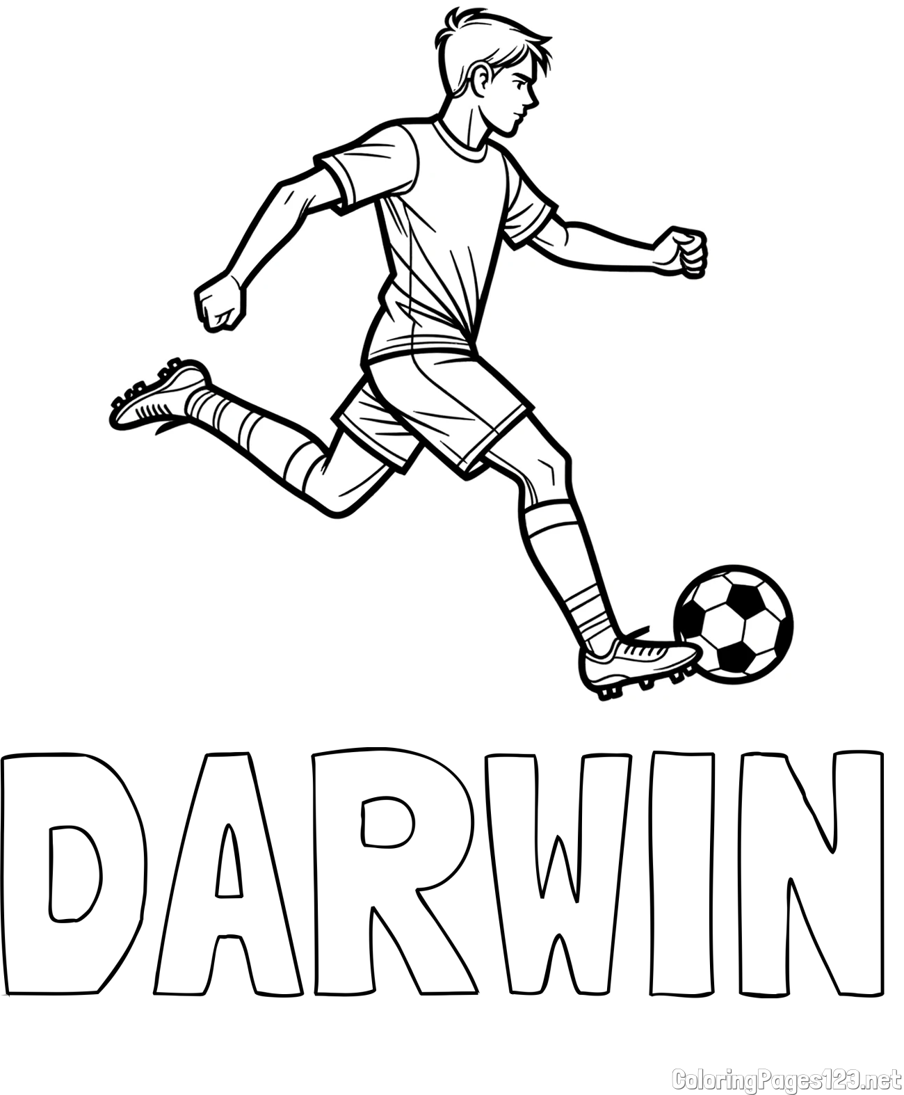 DARWIN Coloring Page and Soccer Player in Action Coloring Page