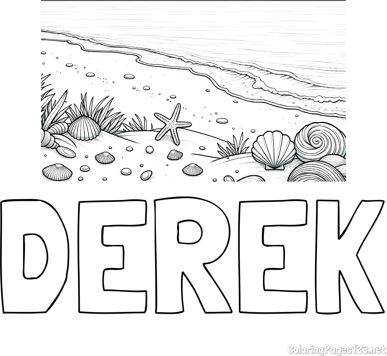 DEREK Coloring Page and Beautiful Seashore Coloring Page