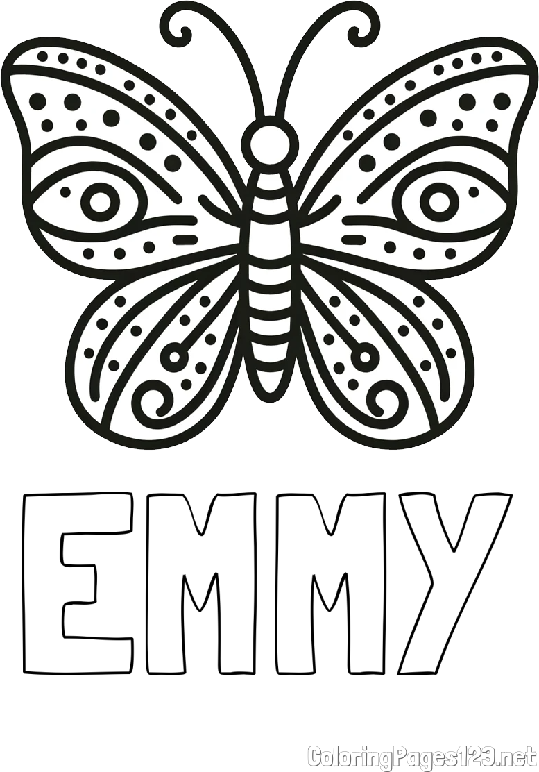 EMMY Coloring Page and Butterfly Coloring Page (Simple)