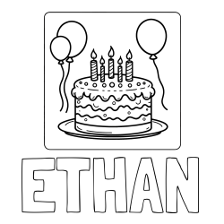 Online Created Coloring Page - ETHAN Coloring Page and 5th Birthday Cake Coloring Page