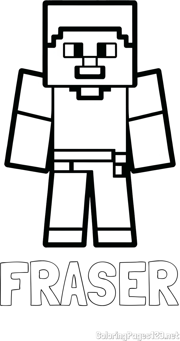 FRASER Coloring Page and Minecraft Steve Coloring Page