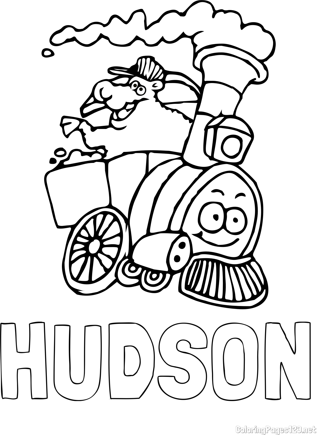 HUDSON Coloring Page and Funny Train Coloring Page for Kids