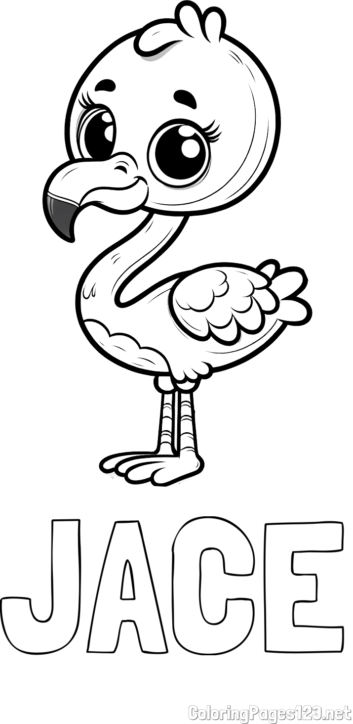 JACE Coloring Page and Coloring Page of an Adorable Flamingo with Big, Cute Eyes