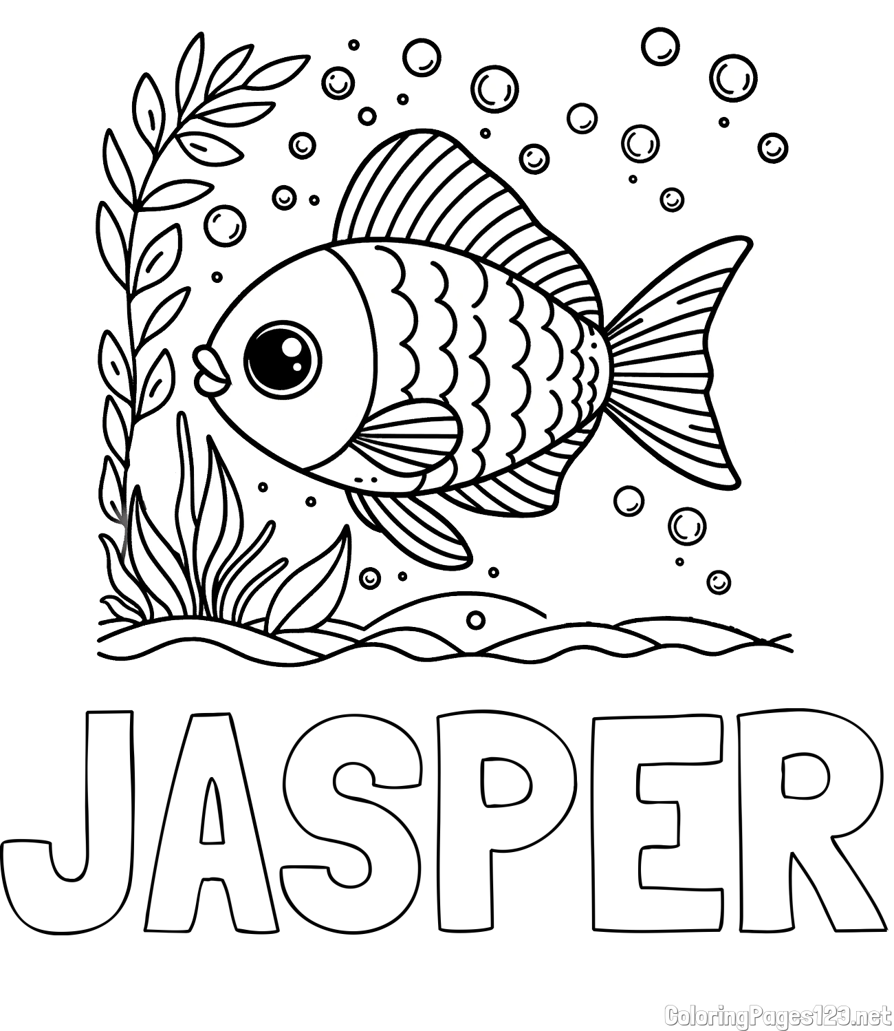 JASPER Coloring Page and Free Coloring Page of a Cute Fish