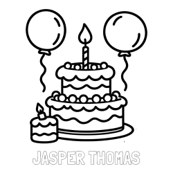 Online Created Coloring Page - JASPER THOMAS Coloring Page and Birthday Cake Coloring Page with Balloons
