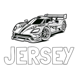 JERSEY Coloring Page and Coloring Page of a Futuristic Racing Car