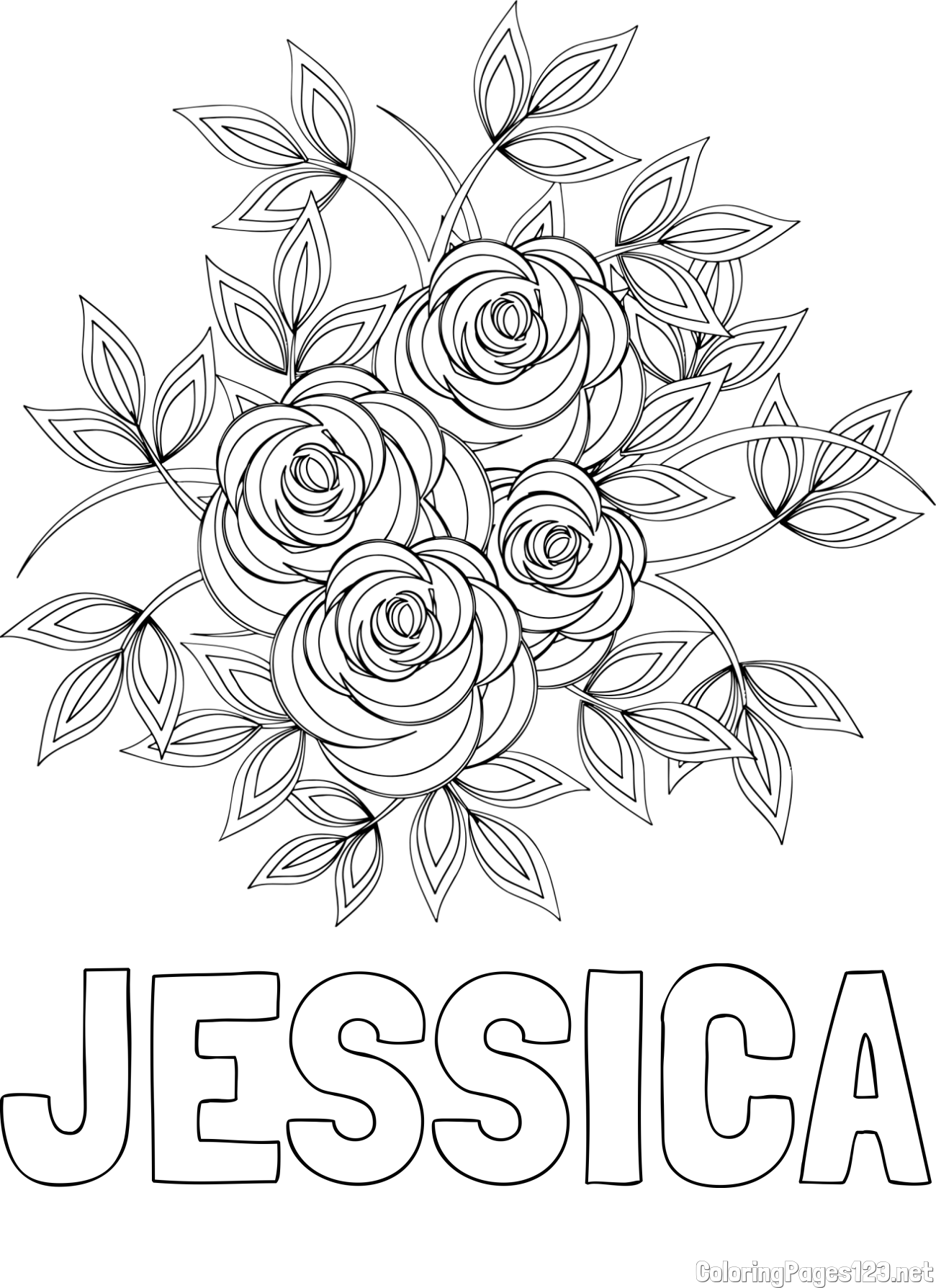 JESSICA Coloring Page and Rose Mandala Coloring Page