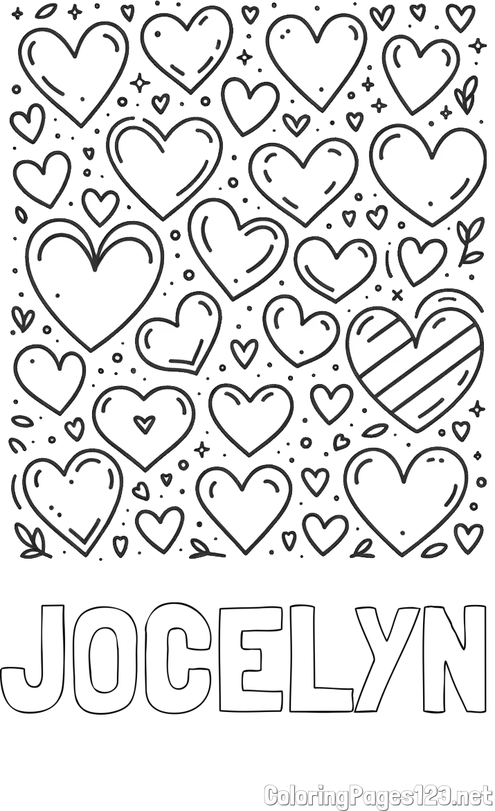 JOCELYN Coloring Page and Children's Coloring Page of Many Hearts