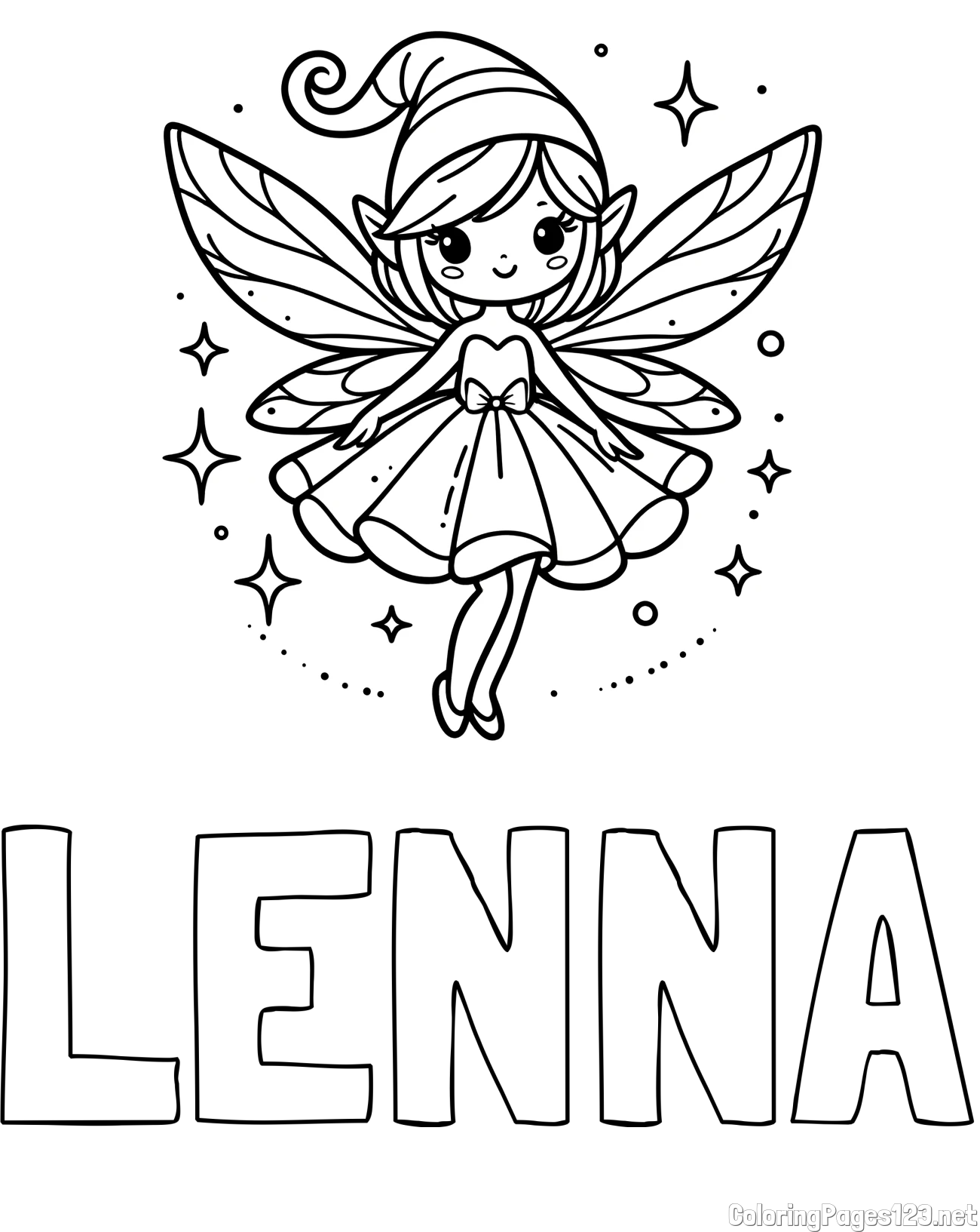 LENNA Coloring Page and Children's Coloring Page of a Wonderful Fairy