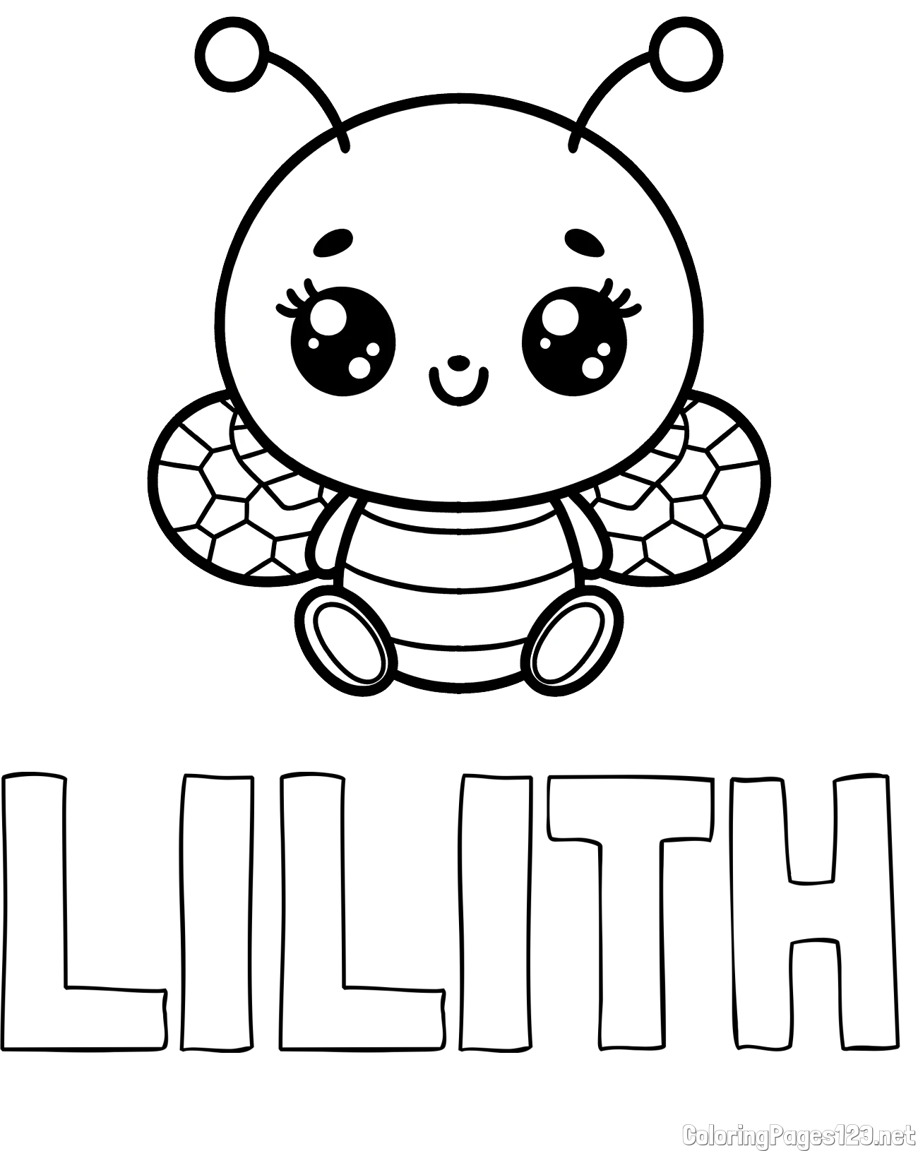 LILITH Coloring Page and Children's Coloring Page of a Cute Bee