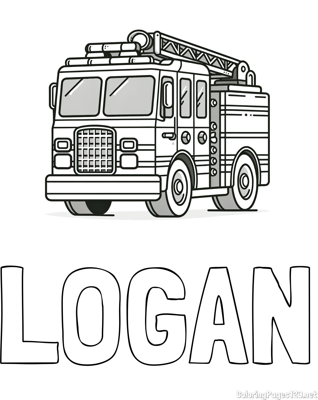 LOGAN Coloring Page and Coloring Page of a Big Fire Truck