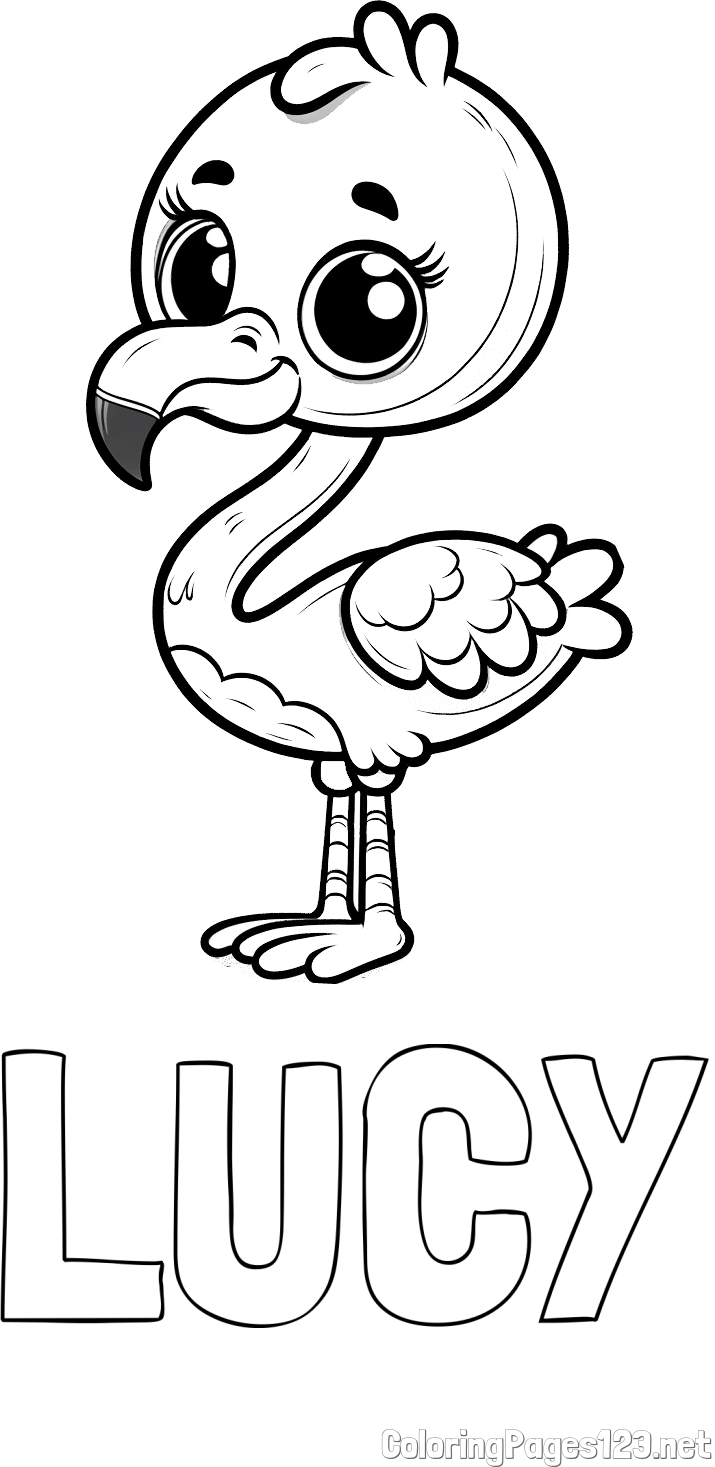 LUCY Coloring Page and Coloring Page of an Adorable Flamingo with Big, Cute Eyes