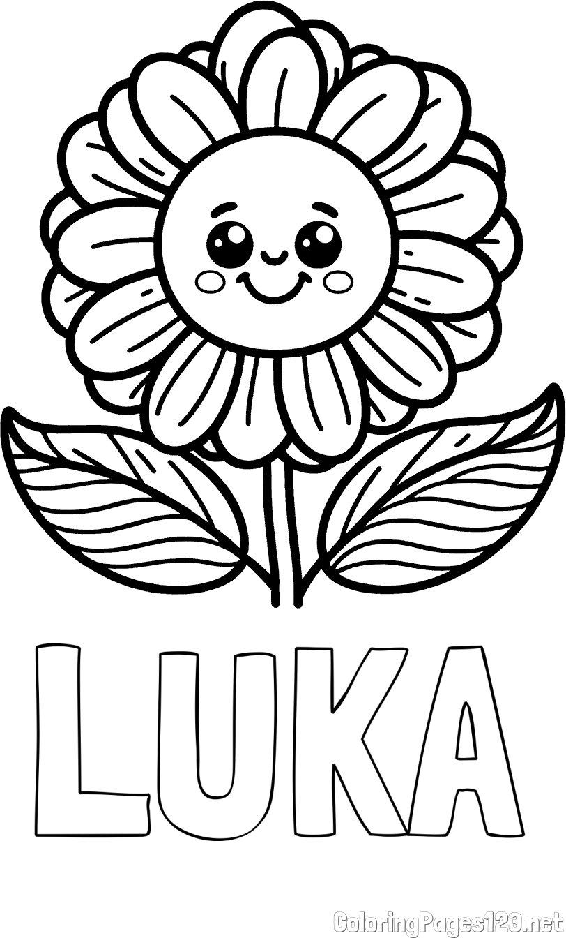 LUKA Coloring Page and Smiling Flower Coloring Page