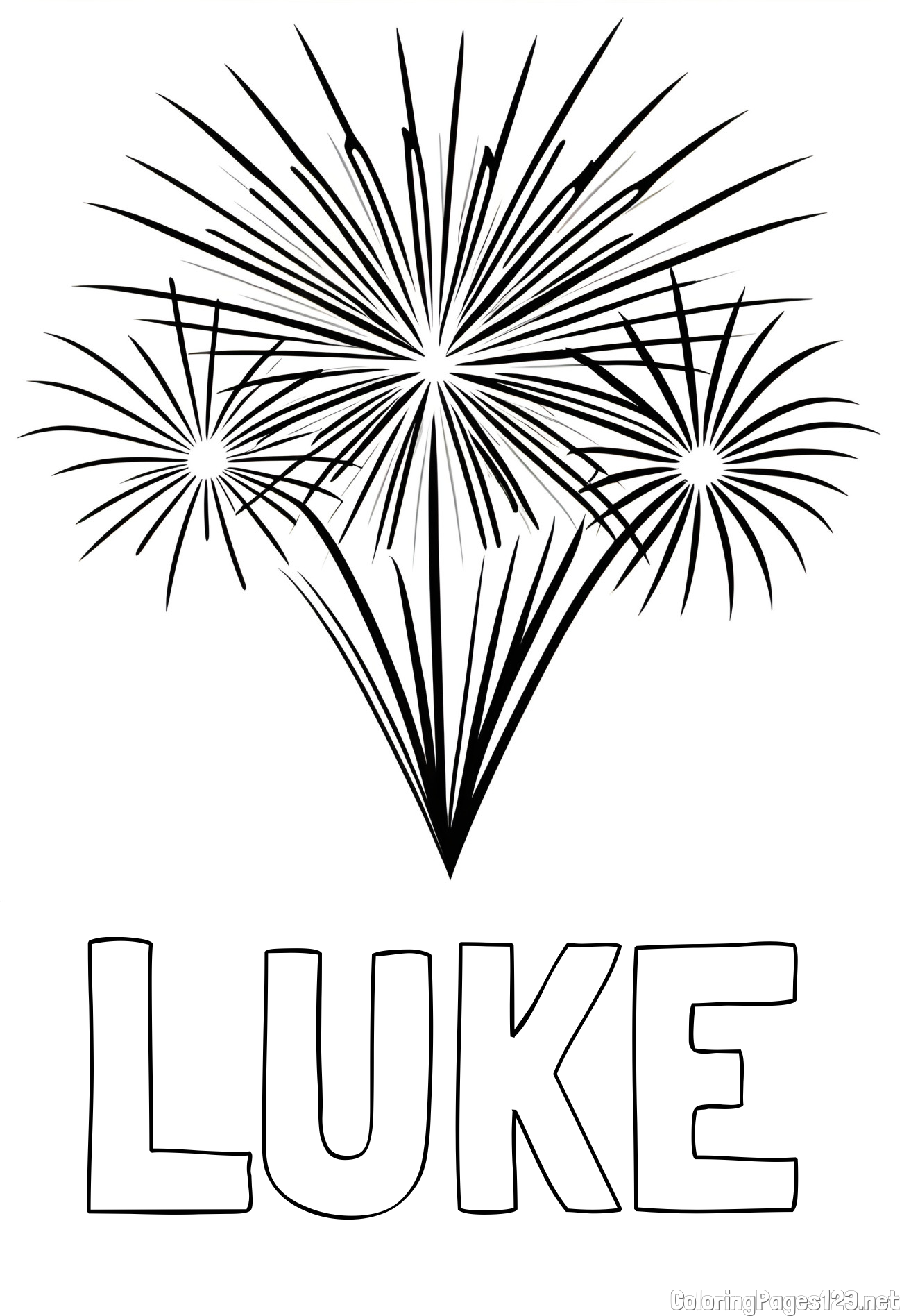 LUKE Coloring Page and Beautiful New Year’s Fireworks Coloring Page