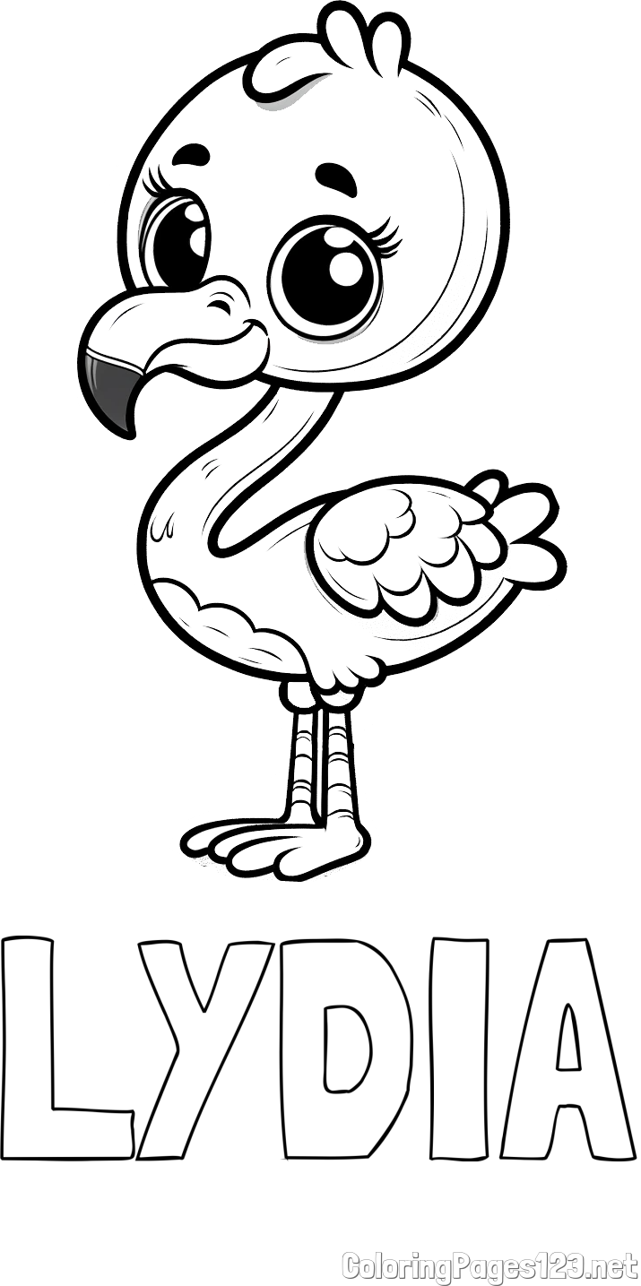 LYDIA Coloring Page and Coloring Page of an Adorable Flamingo with Big, Cute Eyes