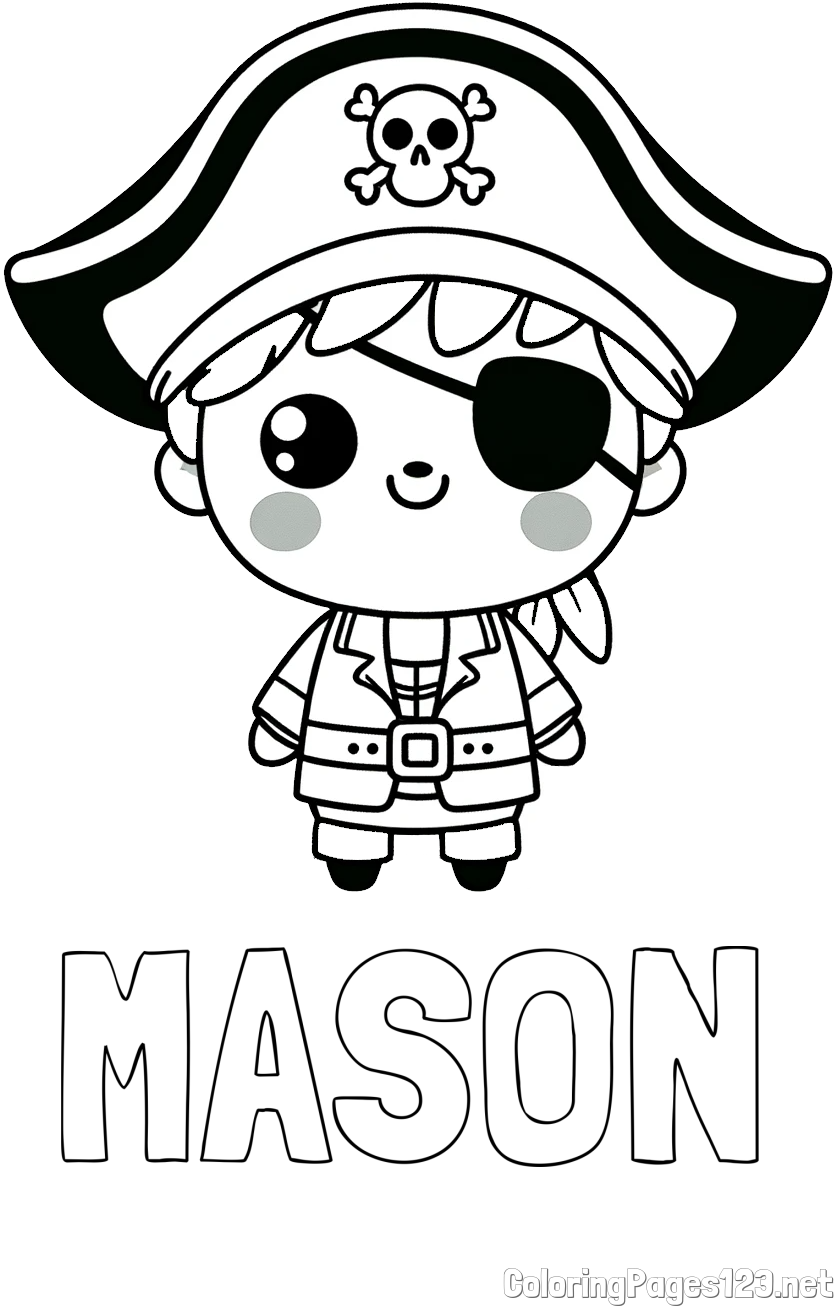 MASON Coloring Page and Easy Pirate Coloring Page for Kids