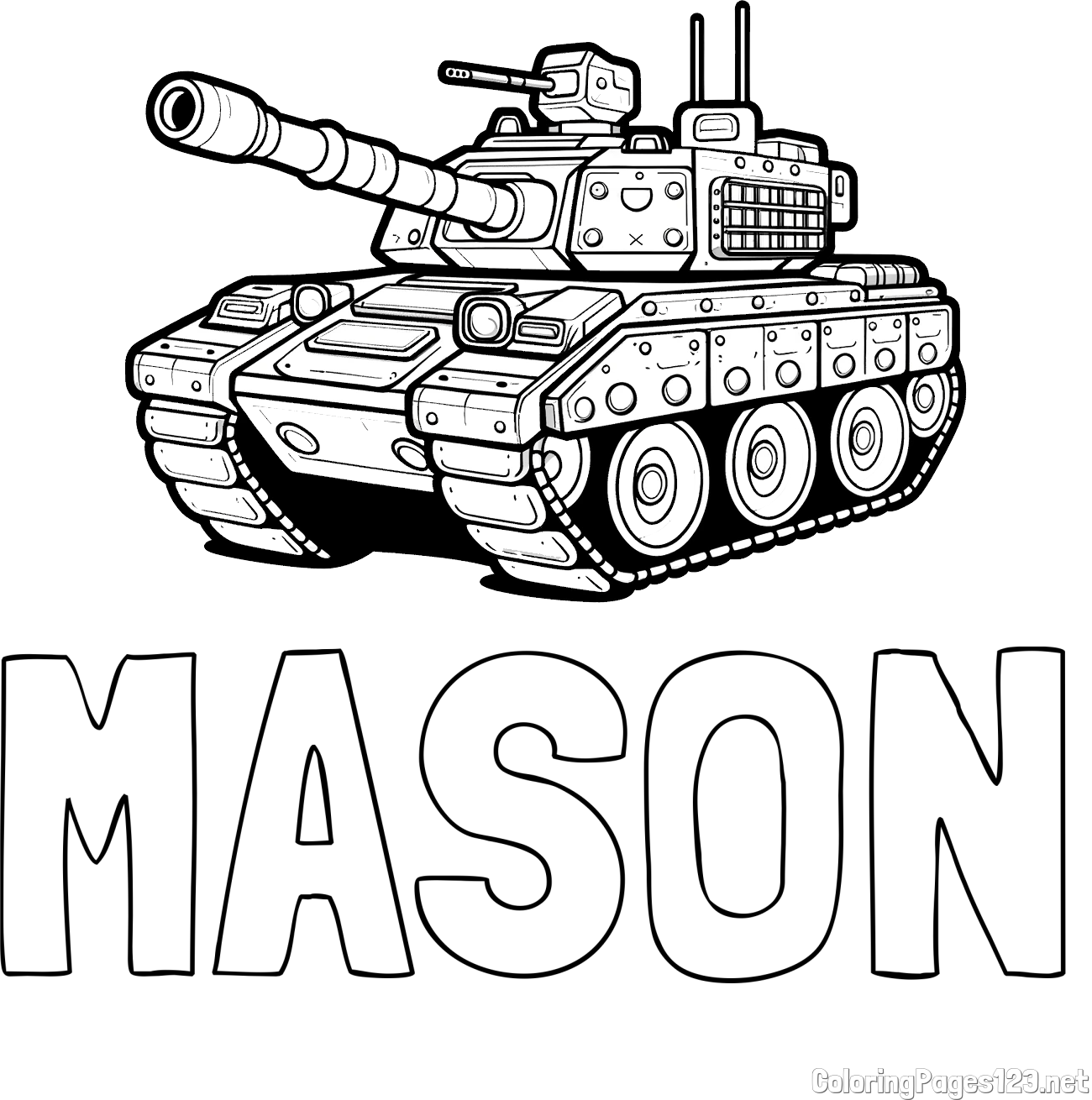 MASON Coloring Page and Large Tank Coloring Page