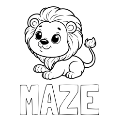 Online Created Coloring Page - MAZE Coloring Page and Playful Baby Lion Coloring Page