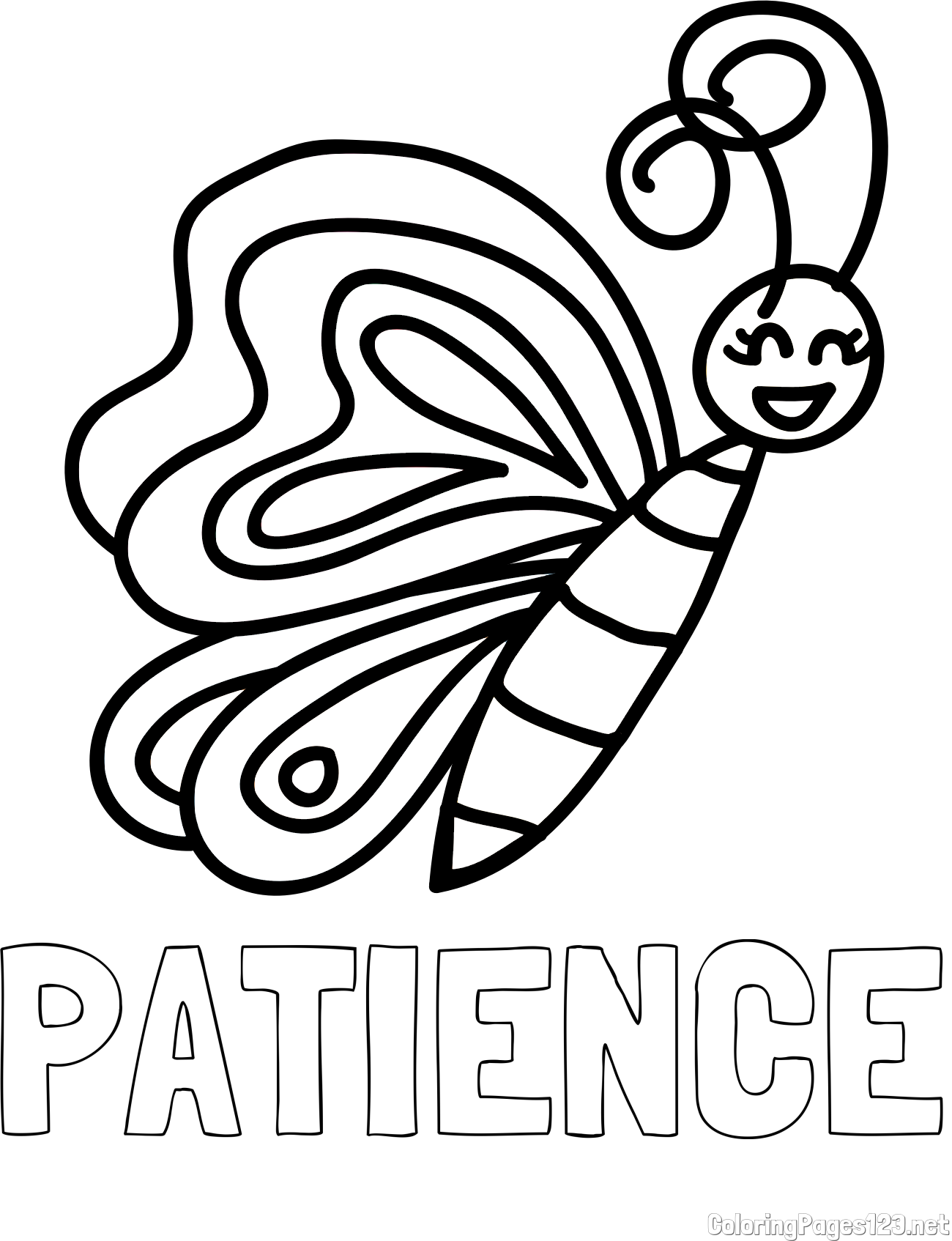 PATIENCE Coloring Page and Simple Butterfly Coloring Page