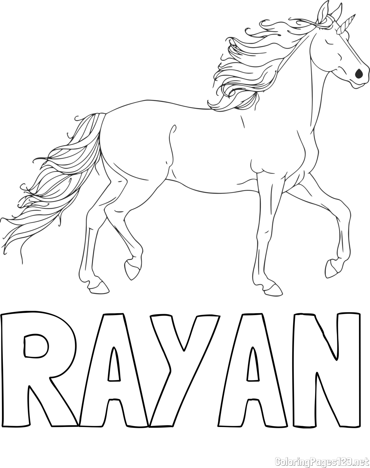 RAYAN Coloring Page and Beautiful Unicorn Coloring Page