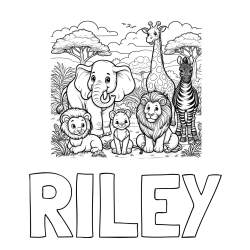 Online Created Coloring Page - RILEY Coloring Page and Beautiful Animal Coloring Page - Lion Family, Elephant, Giraffe, and Zebra