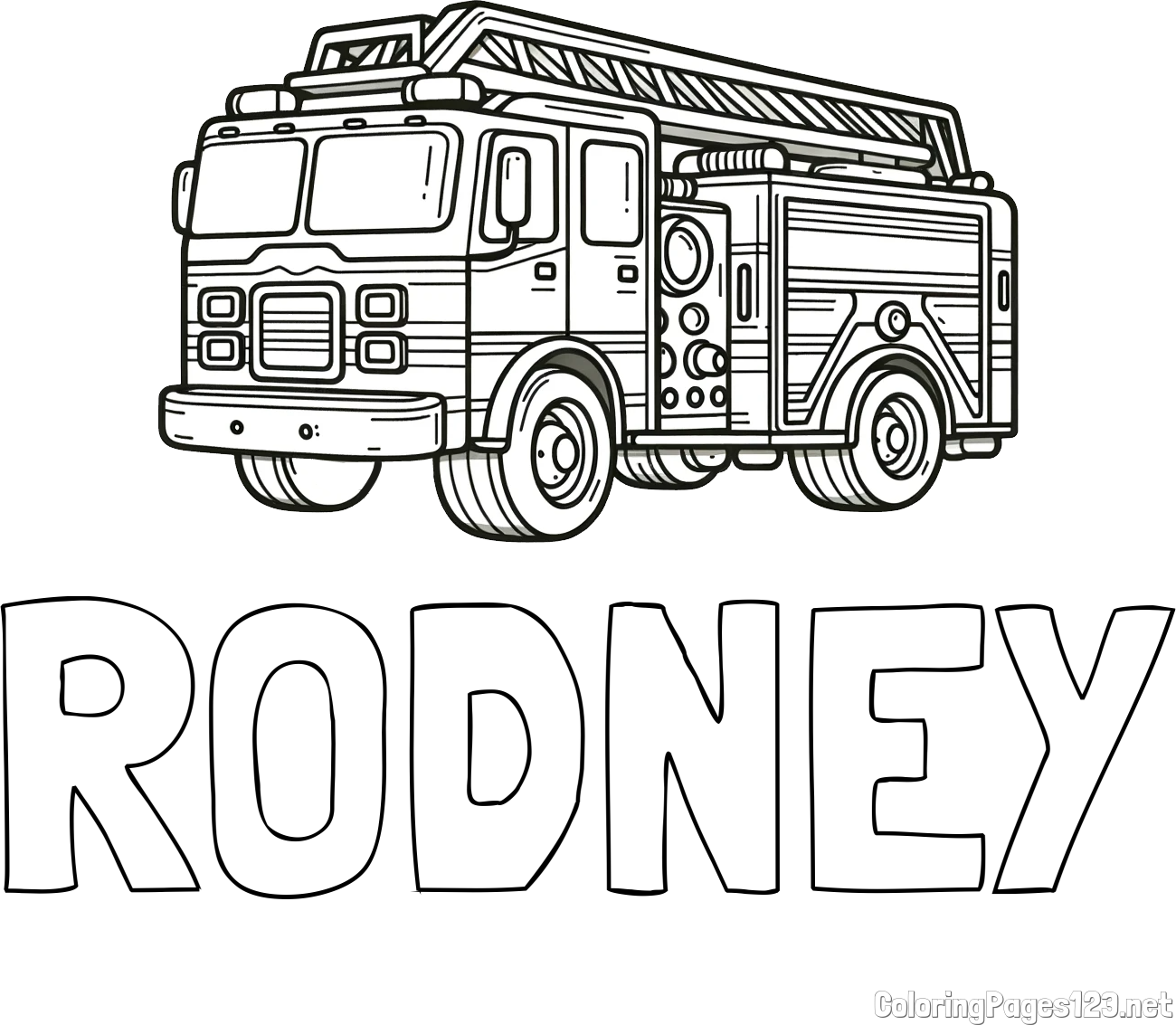 RODNEY Coloring Page and Coloring Page of a Huge Fire Truck