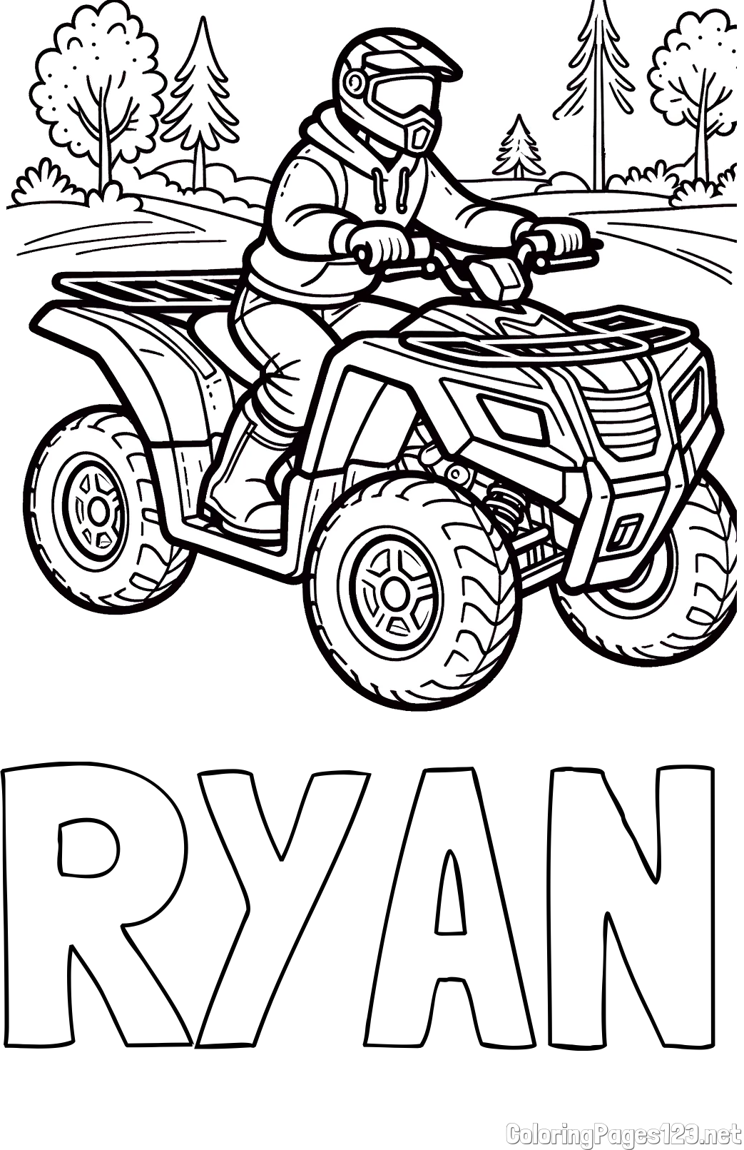 RYAN Coloring Page and Motorist on ATV Coloring Page