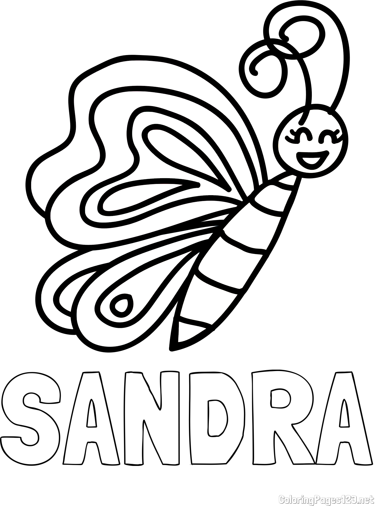 SANDRA Coloring Page and Simple Butterfly Coloring Page