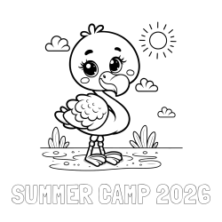 Online Created Coloring Page - SUMMER CAMP 2026 Coloring Page and Easy Coloring Page of a Cute Flamingo