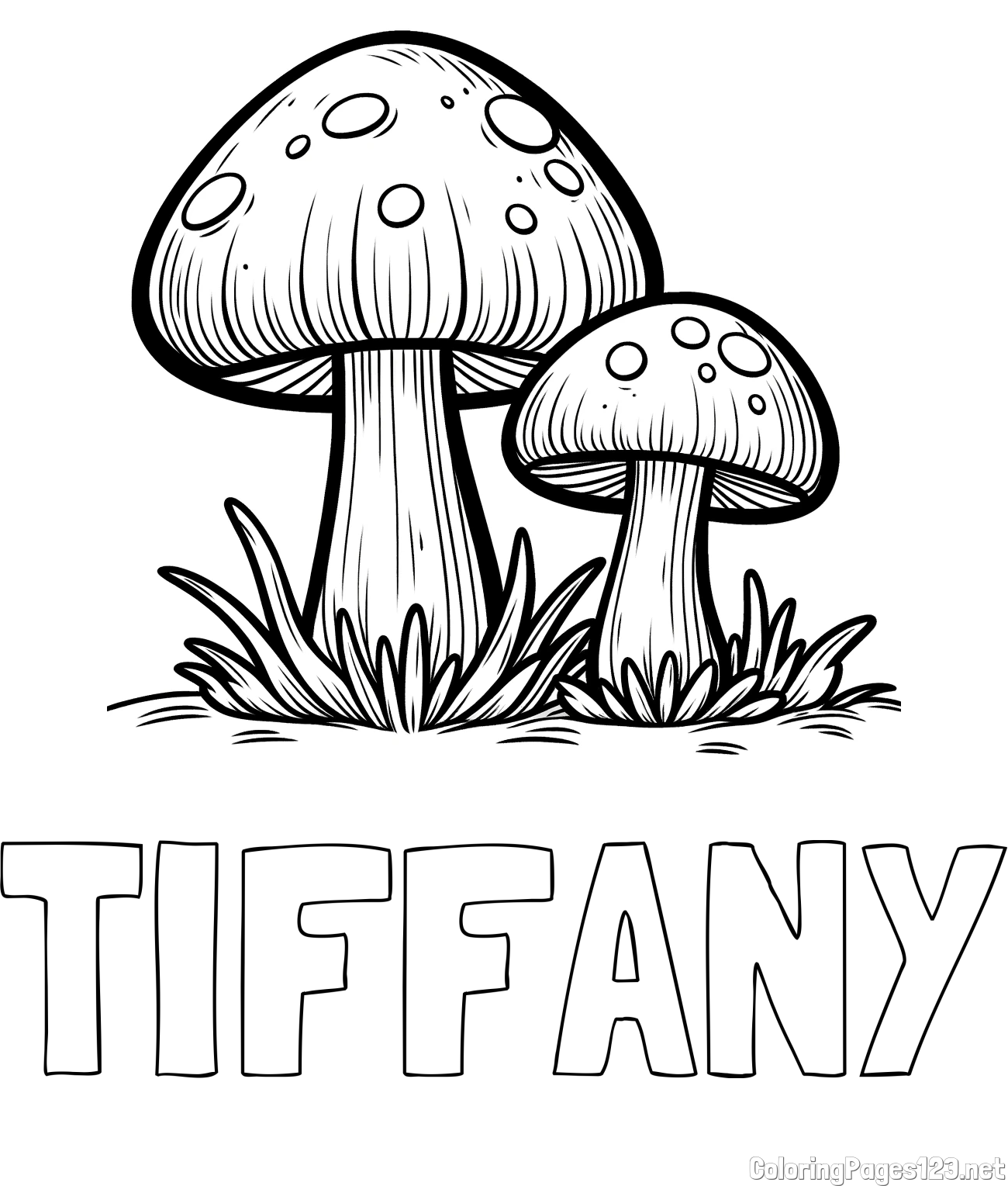 TIFFANY Coloring Page and Coloring Page of Two Cute Mushrooms