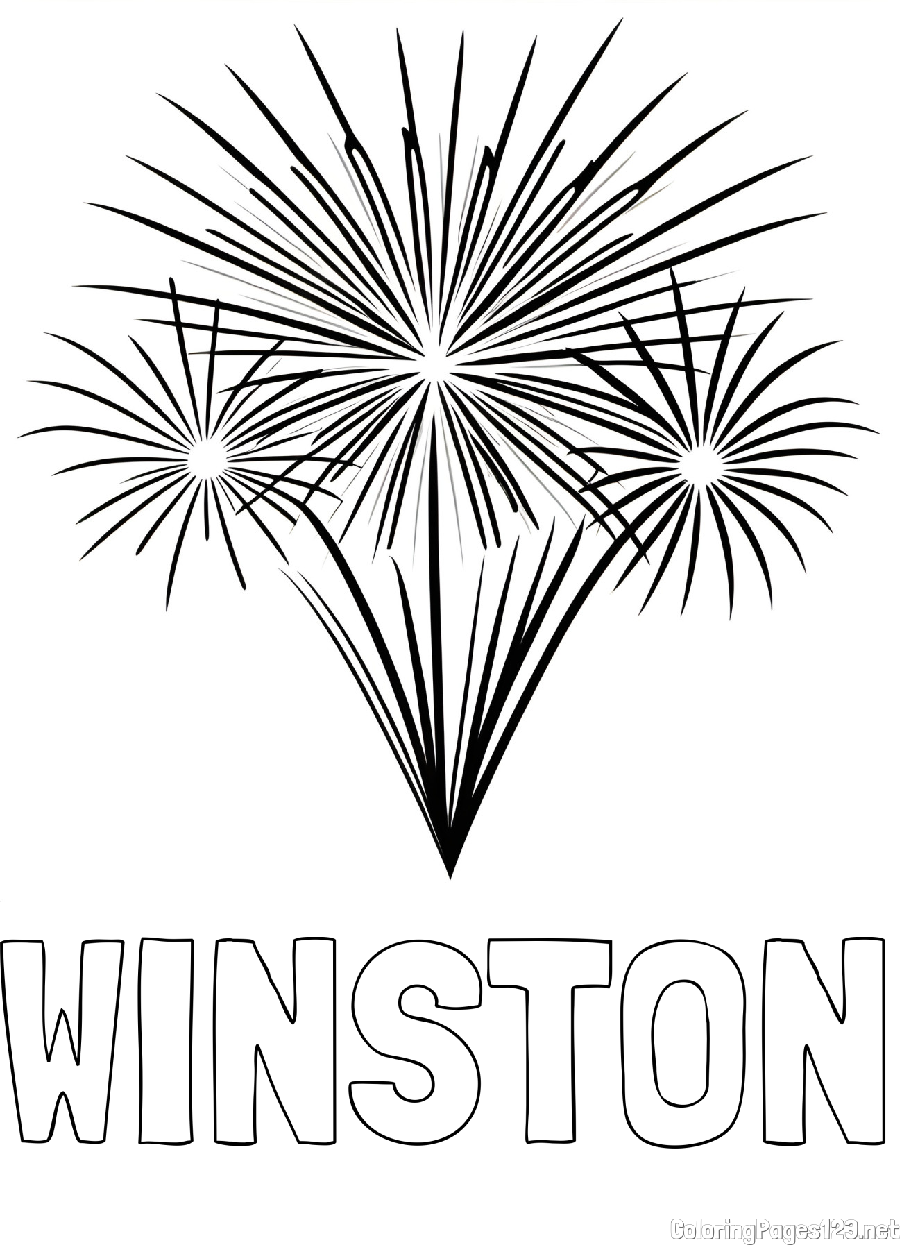WINSTON Coloring Page and Beautiful New Year’s Fireworks Coloring Page