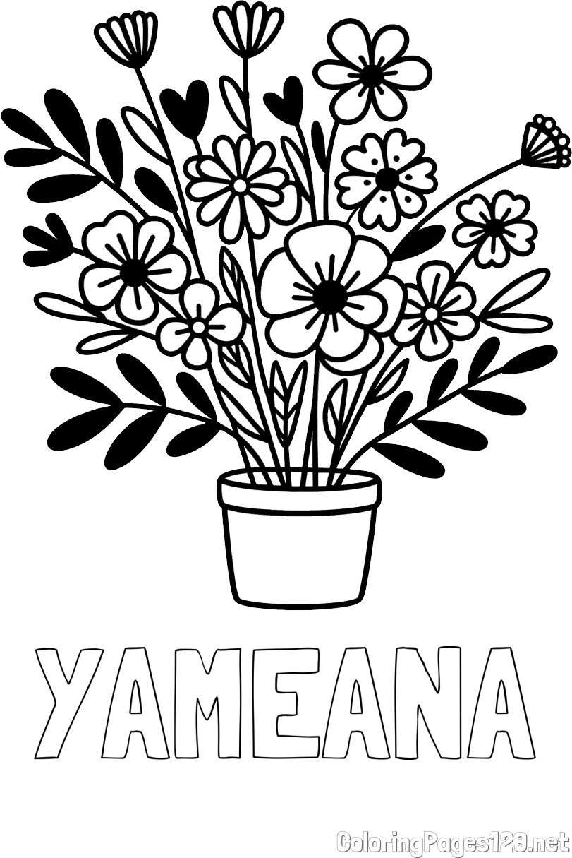 YAMEANA Coloring Page and Easy Flower Bouquet Coloring Page