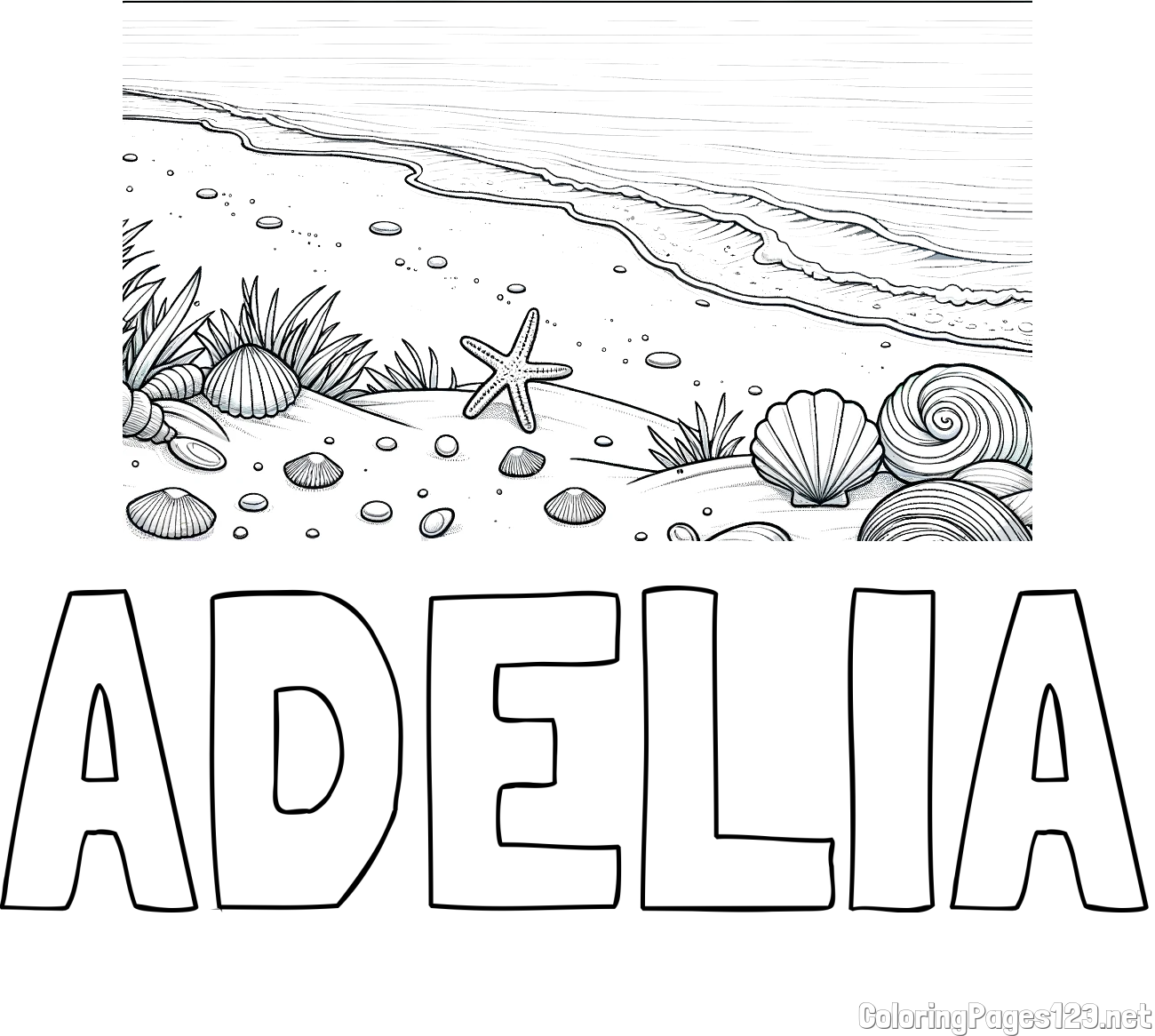 ADÉLIA Coloring Page and Beautiful Seashore Coloring Page