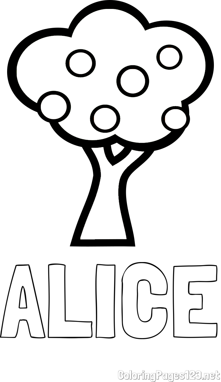 ALICE Coloring Page and Apple Tree Coloring Page