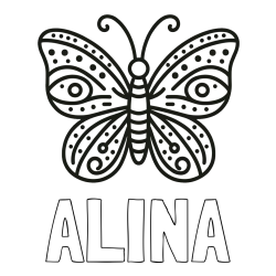 Online Created Coloring Page - ALINA Coloring Page and Butterfly Coloring Page (Simple)