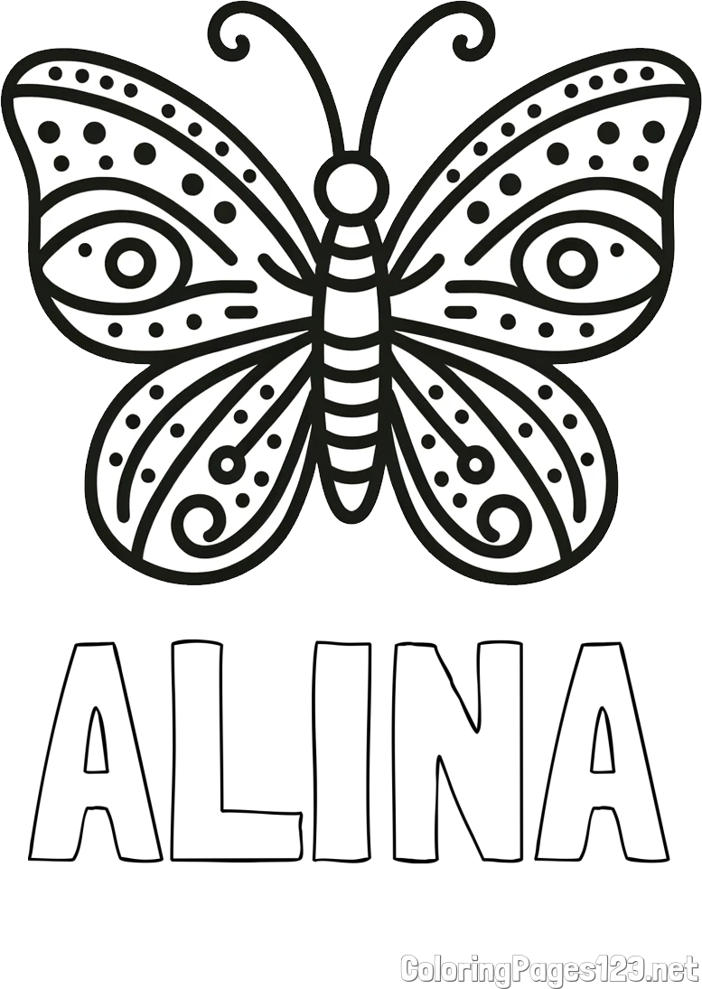 ALINA Coloring Page and Butterfly Coloring Page (Simple)