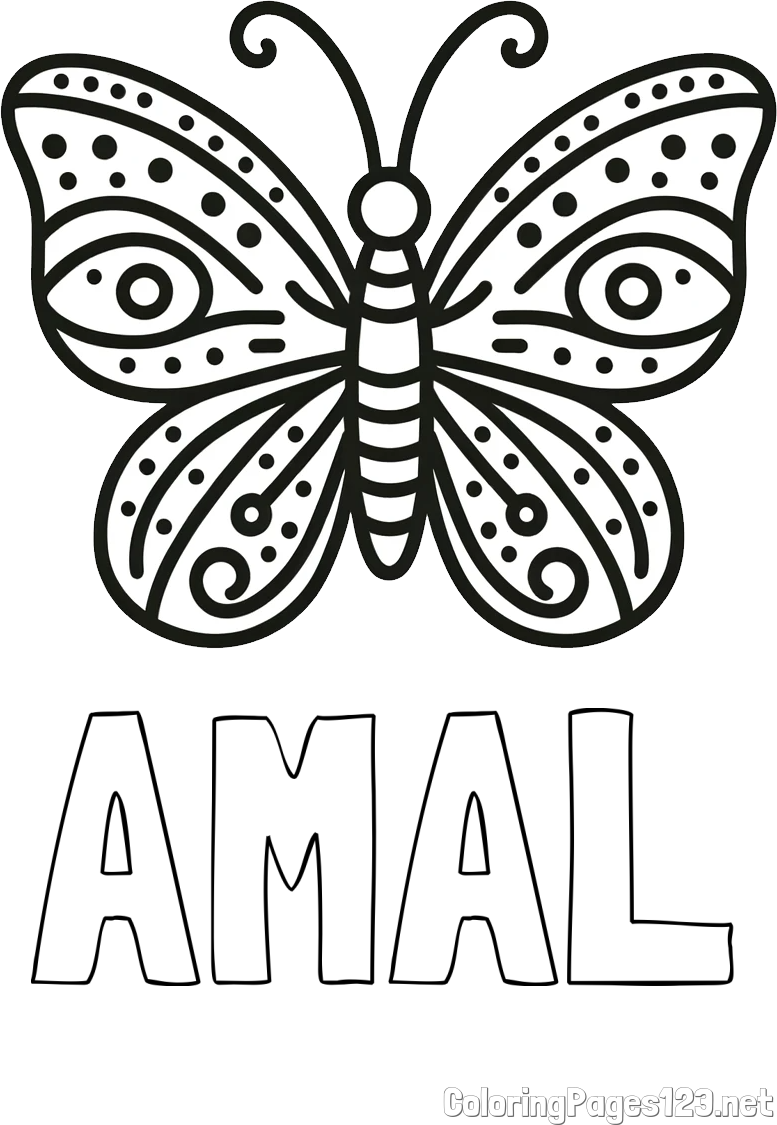 AMAL Coloring Page and Butterfly Coloring Page (Simple)
