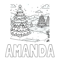Online Created Coloring Page - AMANDA Coloring Page and Coloring Page of a Snowy Landscape and a Christmas Tree