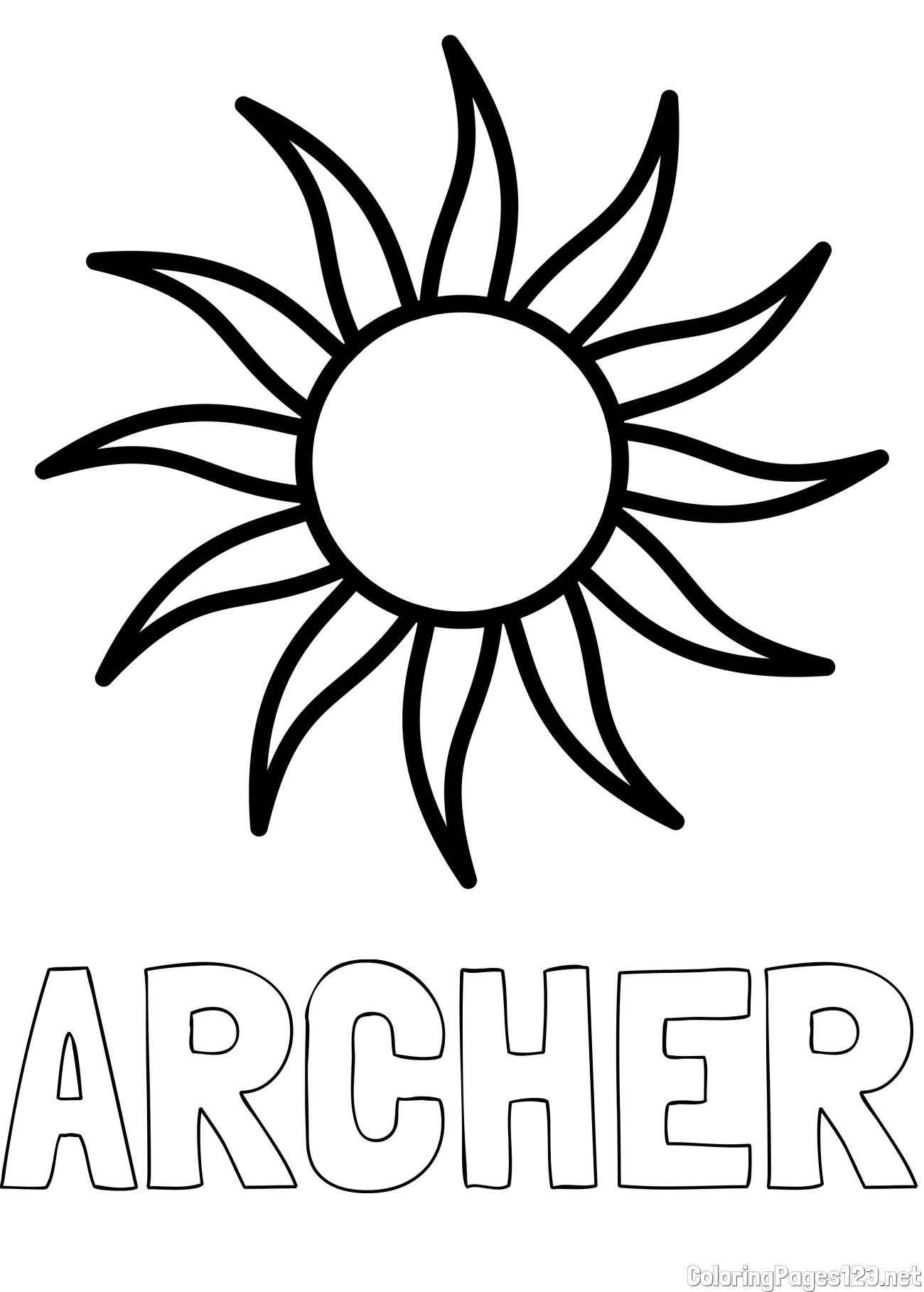 ARCHER Coloring Page and Simple Sun Coloring Page for Kids