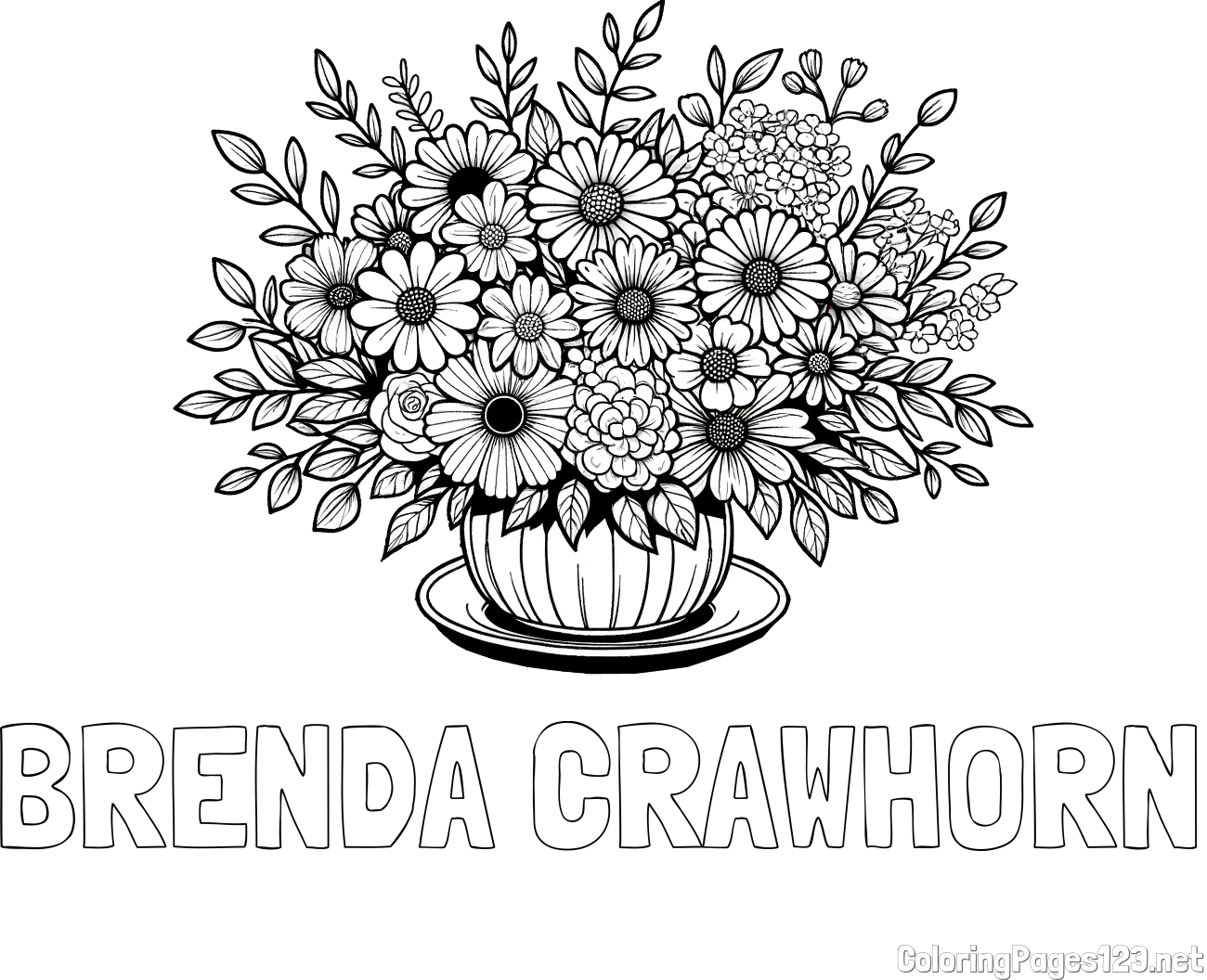 BRENDA CRAWHORN Coloring Page and Beautiful Bouquet of Flowers Coloring Page