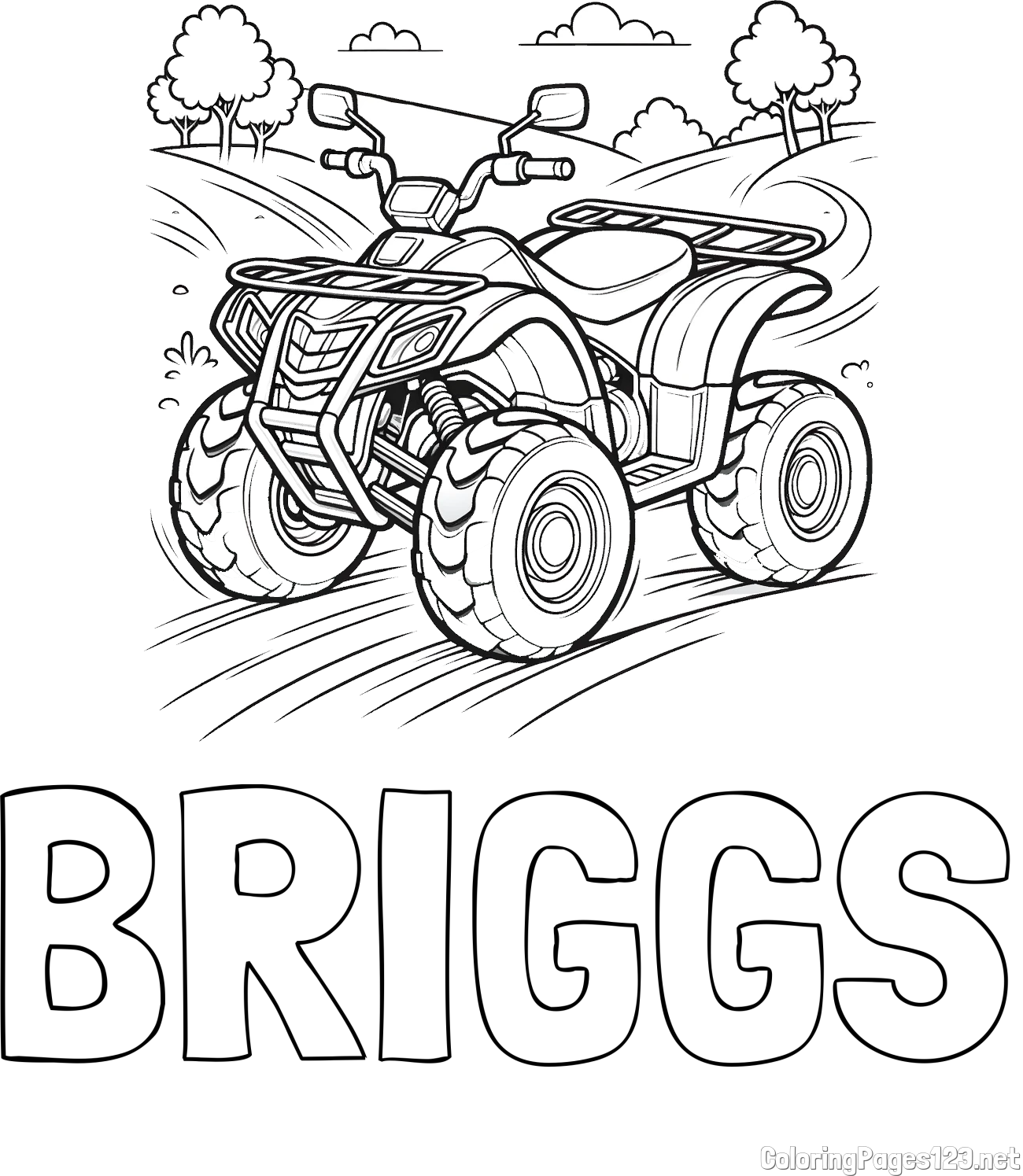 BRIGGS Coloring Page and Four-Wheeler in Nature Coloring Page