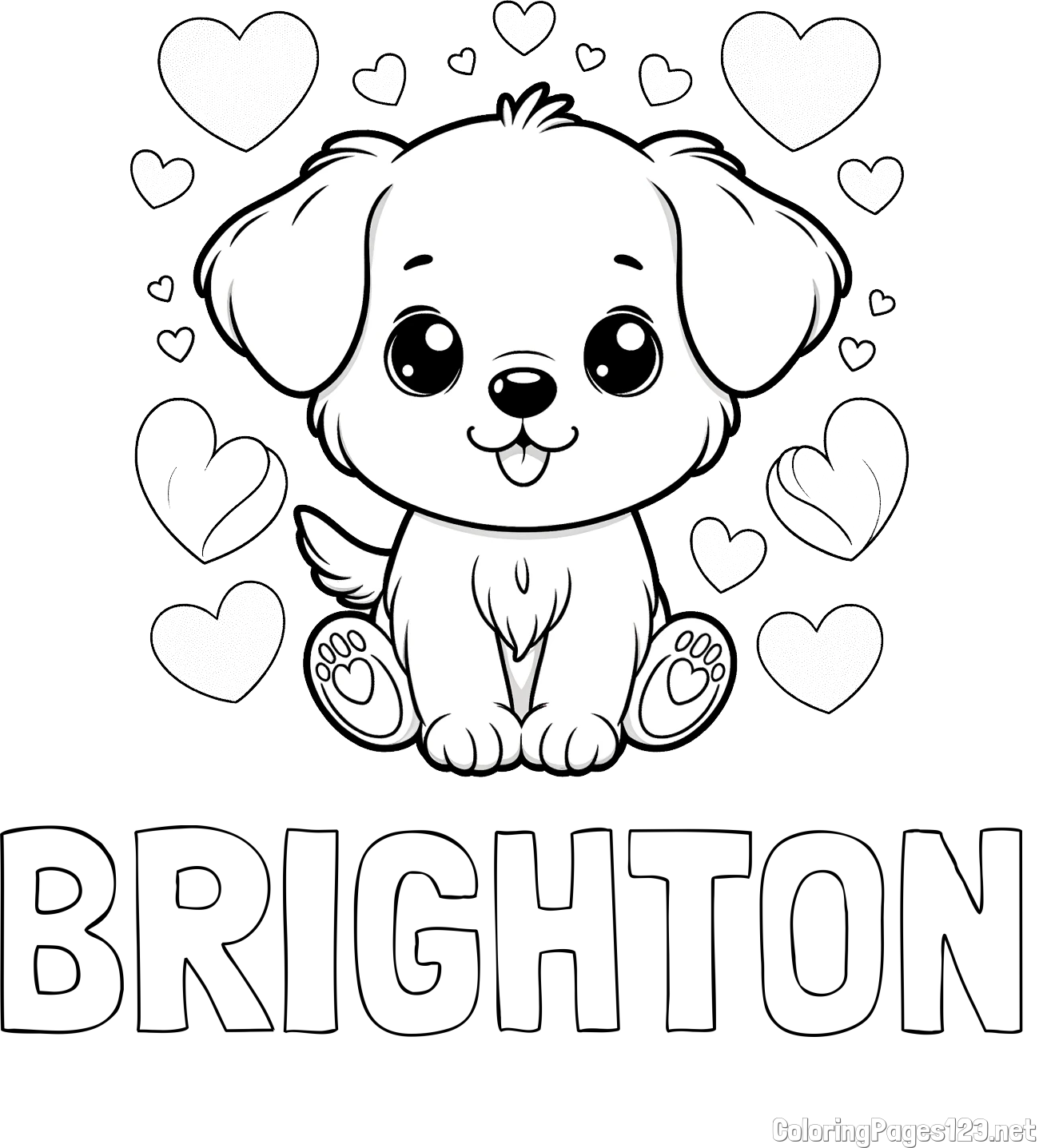 BRIGHTON Coloring Page and Coloring Page of a Cute Dog and Hearts