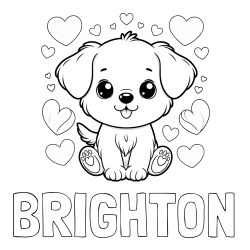 Online Created Coloring Page - BRIGHTON Coloring Page and Coloring Page of a Cute Dog and Hearts