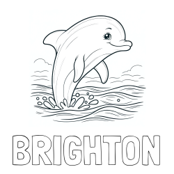 Online Created Coloring Page - BRIGHTON Coloring Page and Coloring Page of a Smiling Dolphin Jumping