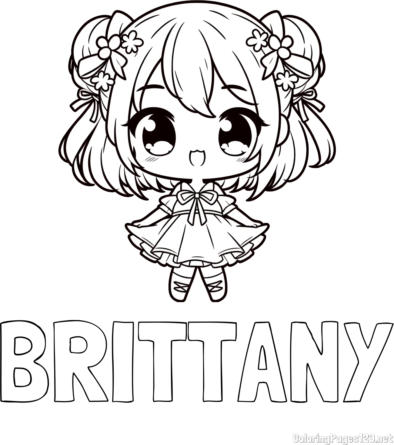 BRITTANY Coloring Page and Coloring Page of an Adorable Girl in Anime Style