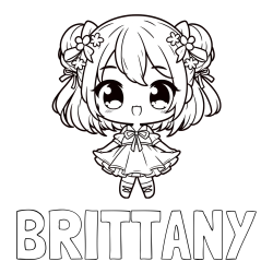Online Created Coloring Page - BRITTANY Coloring Page and Coloring Page of an Adorable Girl in Anime Style
