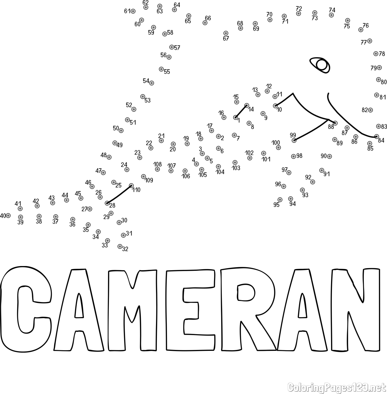 CAMERAN Coloring Page and Dolphin Connect the Dots Coloring Page