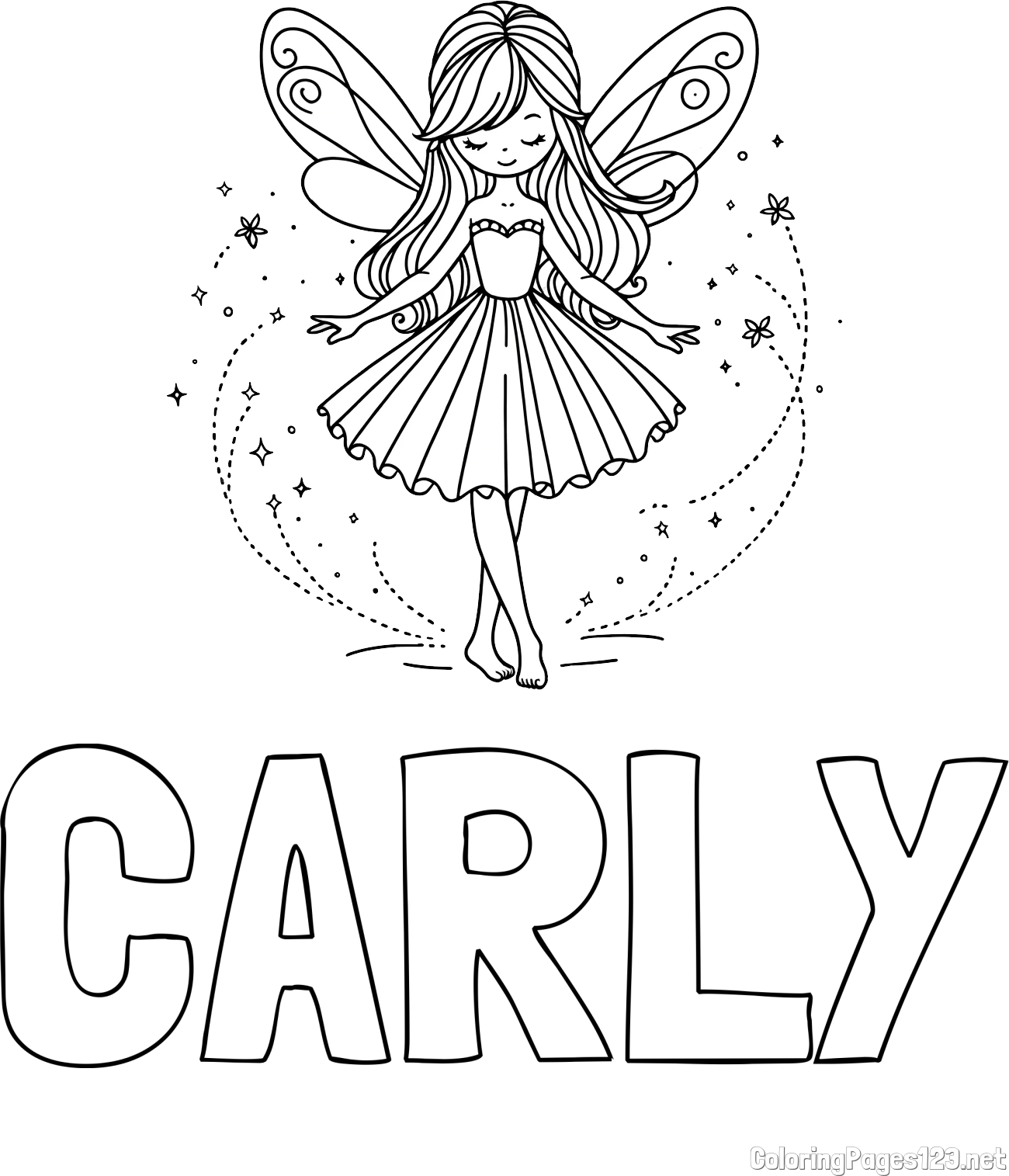 CARLY Coloring Page and Coloring Page of a Cute Magical Fairy